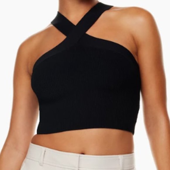SOLD BNWT Aritzia Babaton Sculpt Knit Criss Cross Cropped Tank Black XS - Picture 2 of 3